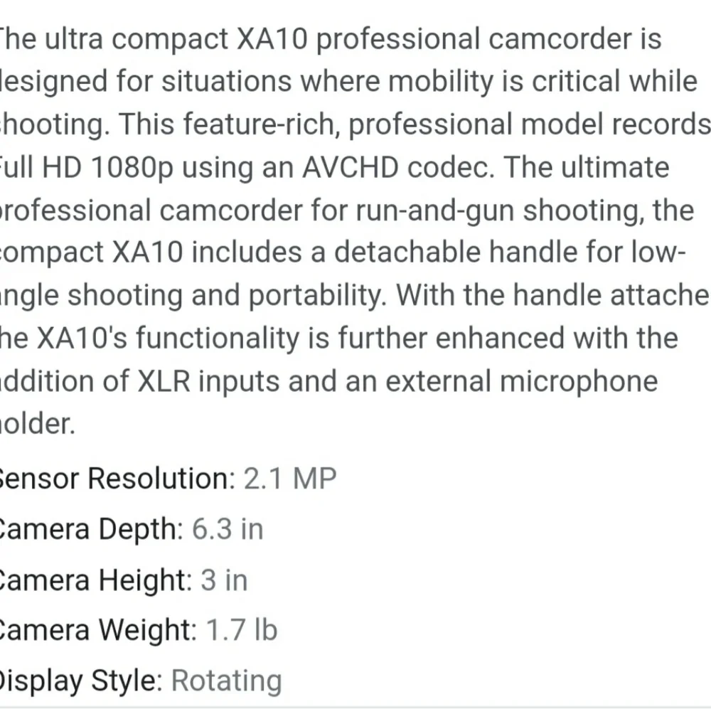 Canon XA10 Professional HD Camcorder